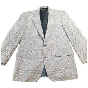 Brooks Brothers Blazer Jacket Mens Gray Houndstooth Plaid Formal Single Breasted